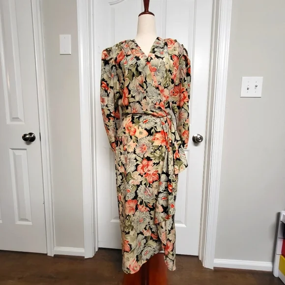 slim fit dress slacks Vintage Black Floral Lace Kaftan Slip Dress Size 11, Dawn Joy Fashions –  Jack's Daughter of All Trades main image 1
